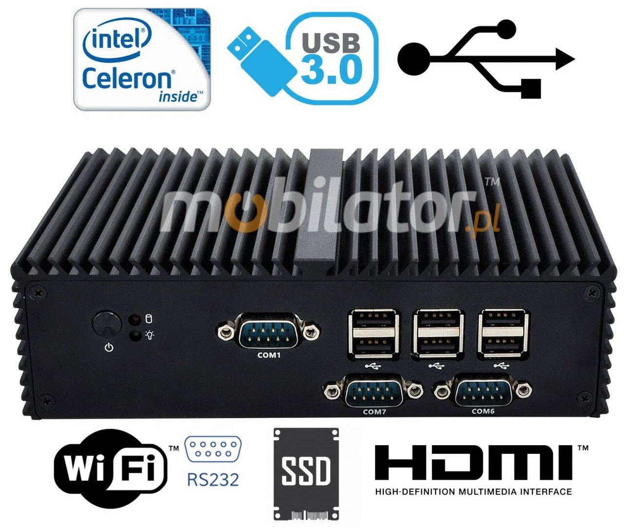 Wzmocniony Komputer Przemysowy Bezwentylatorowy MiniPC mBOX Q190X SSD WiFi